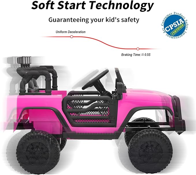 Kids Ride on Car Toy, 12V Electric Car for Kids with Remote Control, LED Light - Hot Pink