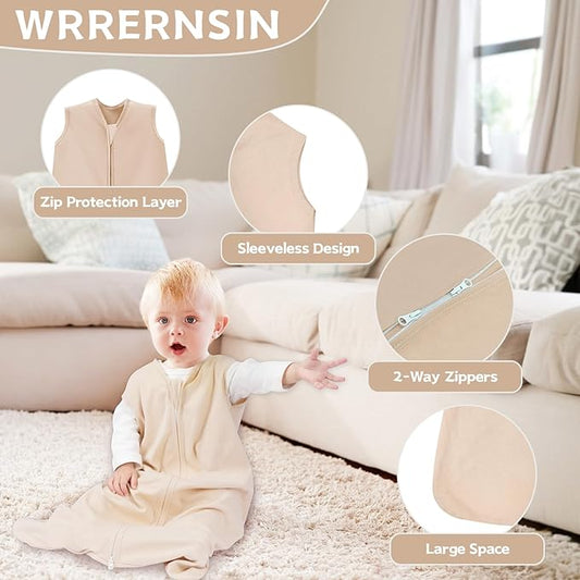 Baby Sleep Sack 12-18 Months Baby Wearable Blanket 100% Cotton TOG 0.5 2-Way Zipper Newborn Sleeping Bag, 3 Pack Comfy Lightweight Sleep Sacks for Babies