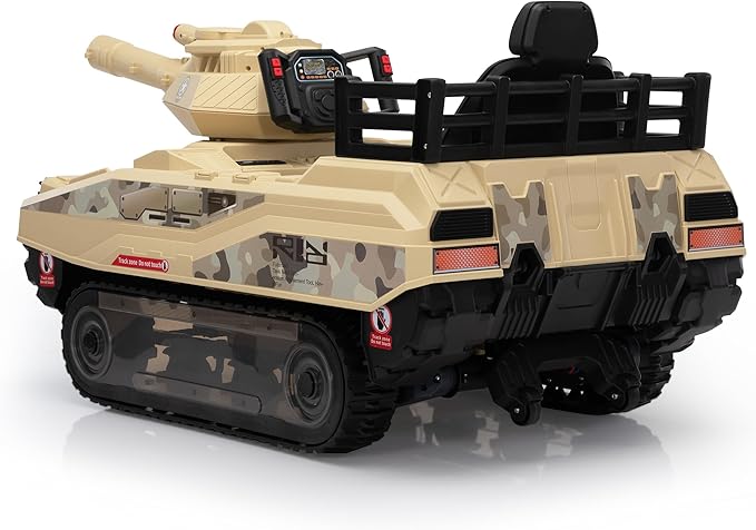 TOBBI 24V Electric Kids Ride on Tank Car with Remote Control for Toddlers, 360°Spin Off-Road Fighting Military Vehicle with Missiles, Battery Powered Toy for Boy&Girl to Drive Age 4-8