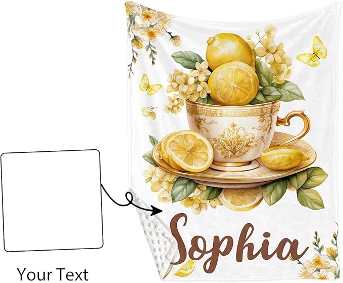 Personalized Baby Crib Bedding Set, Custom Name Lemon Tea Design Baby Bedding 2-Pcs Set-Soft Double Layer Dotted Blanket and Fitted Sheet, Nursery Bedding for Newborn Boys Girls, Perfect Shower Gift