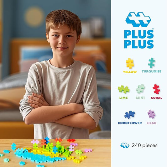PLUS PLUS 240 Piece Interlocking Building Blocks for Kids, Open Ended Connecting Toys, Stem Bin Classroom Mini Manipulatives - Tropical Mix Play Tube