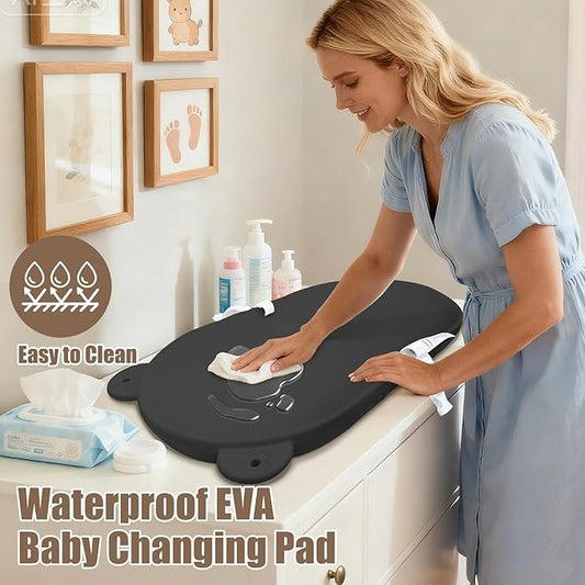 Changing Pad, Wipeable Diaper Changing Pad with Safety Belt for Changing Table, Nursery, Dresser, EVA Non-Slip Baby Changing Table Pad, Black