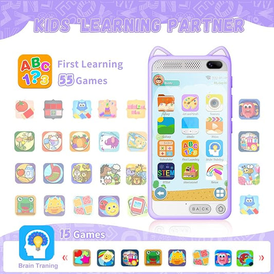 Toys Kids Smartphone, 3.97" Screen Dual Camera Kids Toys Phone with Music Player, 2000mA Toddler Toy Learning Phone with Games, Front Camera, Pretend Play Smartphone(Purple)