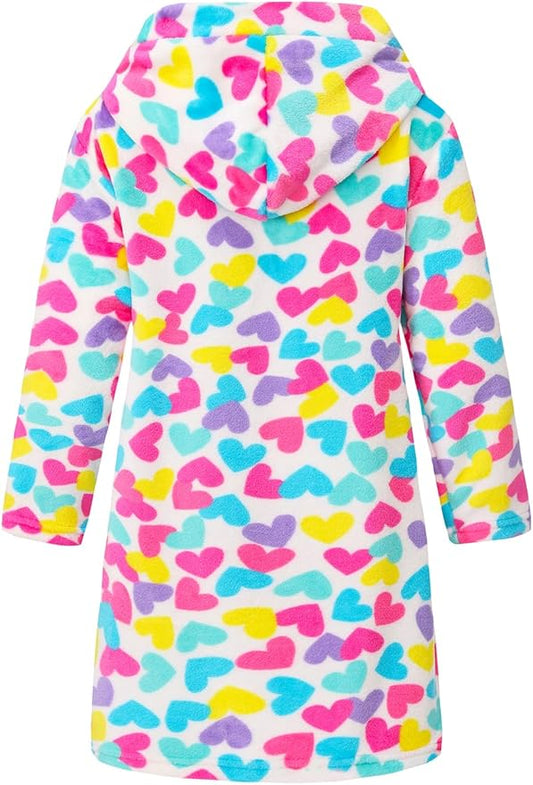 Boys Girls Robe Kids Flannel Hooded Bathrobe Sleepwear Pajamas Toddler Soft Plush Robes for Girls 2-16 Years