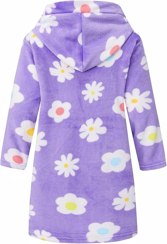 Girls Fleece Hooded Robe Warm Sleepwear for Toddler Kids Soft Fuzzy Bathrobe Gifts