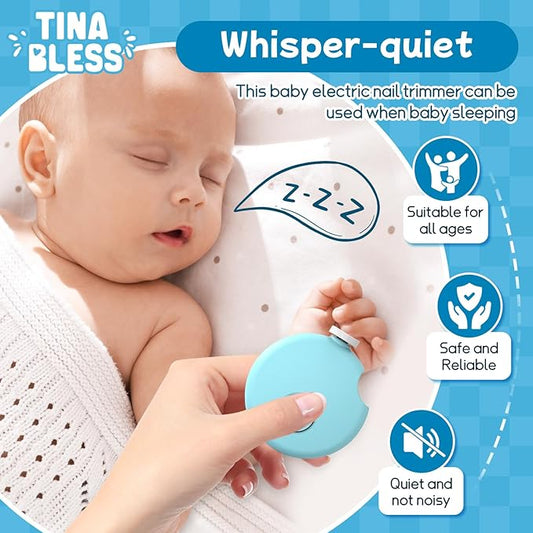 Baby Nail Trimmer Electric,Tinabless Baby Nail Clipper, 6 in 1 Baby Nail File,Nail File Baby Grooming Kit Manicure Set for Toddler or Adults(Blue)