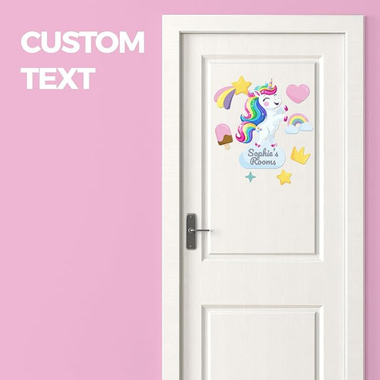 EGD Custom Unicorn Door Decal with Name | Door Decals for Bedroom or Nursery | Personalized Vinyl Wall Decal for Kids Room | Cute Magic Theme Wall Stickers for Girls (G. Unicorn)