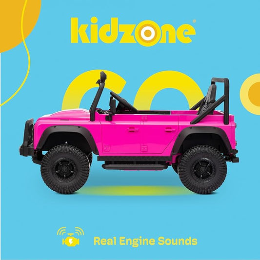 Kidzone Licensed Land Rover Defender 110 SVX 12V Ride On Car for Kids Ages 3–8, Electric SUV Toy with Parent Remote Control, Bluetooth Music, LED Headlights, Off-Road Wheels, Pink