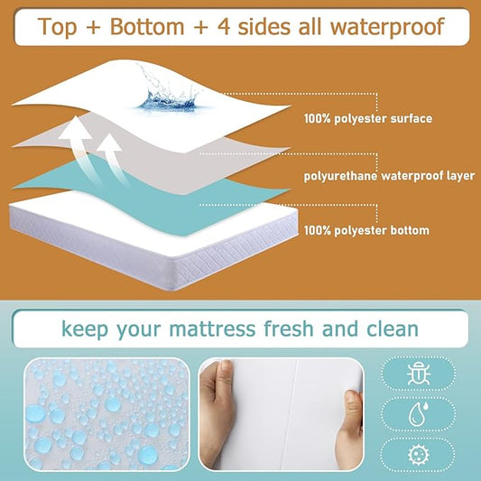 Bedecor Set of 2 Zippered Queen Mattress Protector Cover for 14"-15" Depth Mattress,Fully Encased Liquid Proof Urine Pee Protection Breathable Smooth Incontinence Pet Baby Potty Training