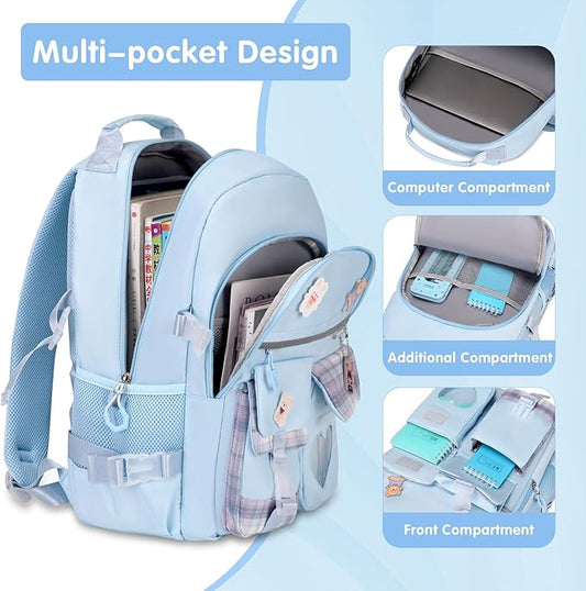 ACESAK Backpack for Girls - Bookbag Backpacks Schoolbag for Girls Kids Teen Women Casual Travel Daypacks - School Bag Elementary Middle School College Cute Backpack with Lunch Box (Blue)