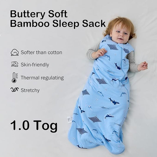 BubblePanda Rayon Made from Bamboo Sleep Sack 12-18 Months 1.0 Tog Soft Toddler Sleeping Sack for Babies 2-Way Zipper Baby Wearable Blanket