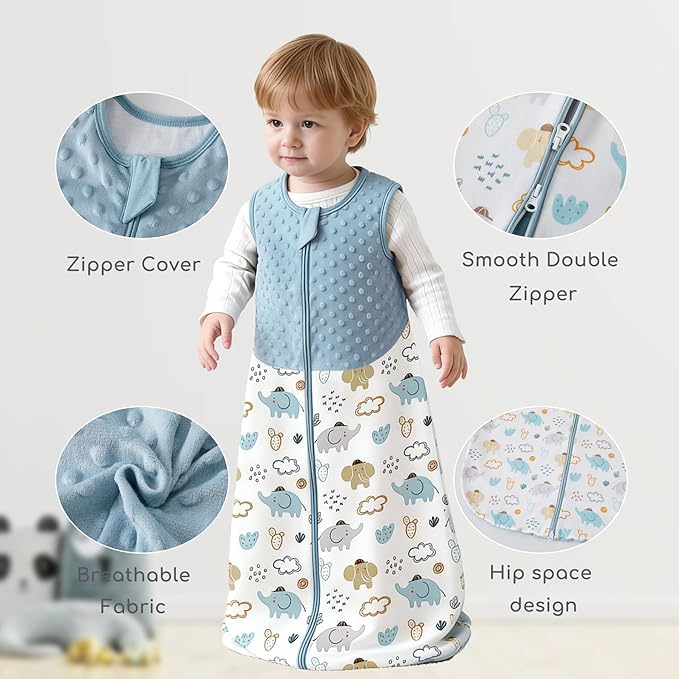 Baby Sleep Sack 18-24 Months 1.5 TOG, 100% Cotton Baby Wearable Blanket with 2-Way Zipper, Infant Toddler Sleeping Sack for Newborn Boys and Girls, Coffee+Blue