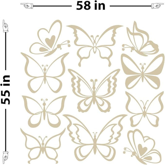 The Decal Guru Butterfly Wall Art Vinyl Stickers DIY Nursery or Girls Room Decor Peel and Stick Butterflies Decals (Beige, 55x58 inches)