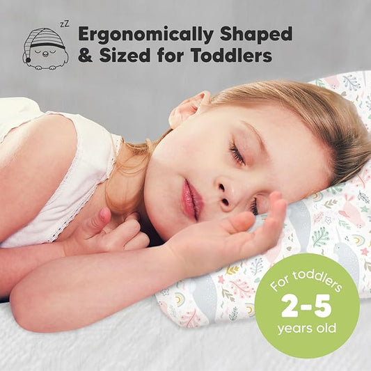 Toddler Pillow with Pillowcase - 13x18 My Little Dreamy Kids Travel Bed Pillows for Sleeping, Organic Cotton Small Pillowcase, Soft & Breathable, Machine Washable, Toddlers 2-5 years old (Narwhal)