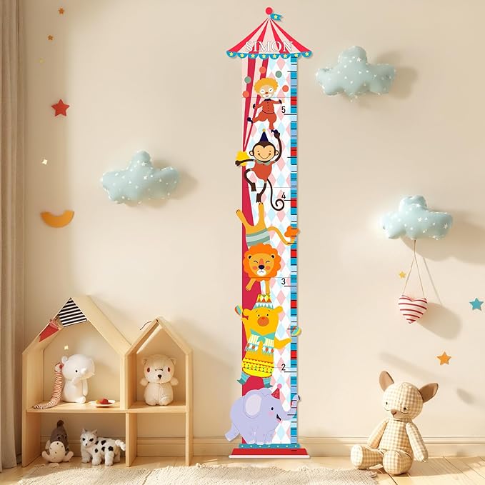 Woodemon Personalized Growth Chart for Wall, Circus Animals Height Measurement for Kids, Wooden Growth Chart for Kids Room Nursery Wall Decor
