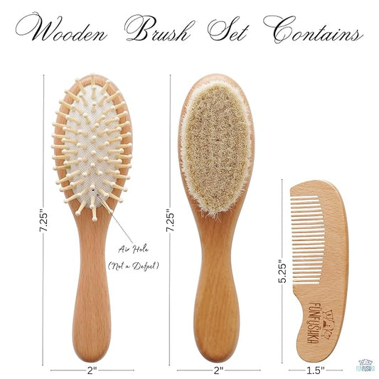 Baby Hair Brush Set for Newborns & Toddlers - Baby Brush and Comb Set - Ultra Soft Goat Hair Bristles, Perfect for Cradle Cap, Newborn Showers & Registries Gift, Comb Brush for Girls & Boys (Walnut)