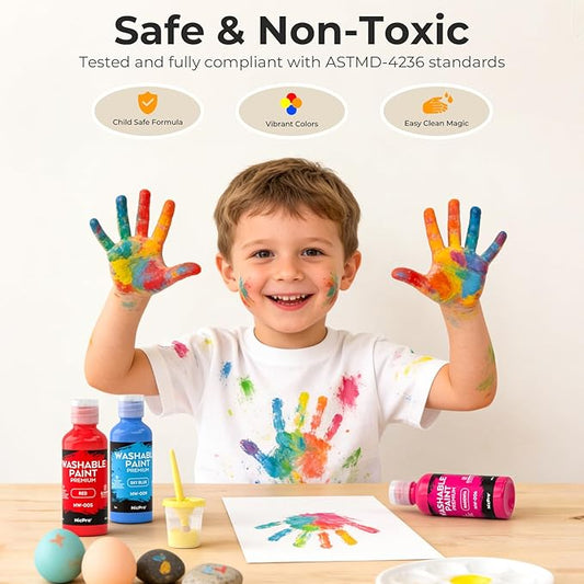 Nicpro 12Colors Washable Paint for Kids(2 oz), Finger Paint Set with Paint Cups and Toddler Paintbrushes, Non Toxic & Mess Free Kids Painting Set for Children Age 1-3 4 5 6+ Preschool Learning Gifts