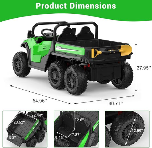 24V 2 Seater Ride on Dump Truck with Remote Control for Big Kids, 4WD 6 Wheels Ride on Car w/Music Player & LED Lights, Ride Toy Gift for Kid