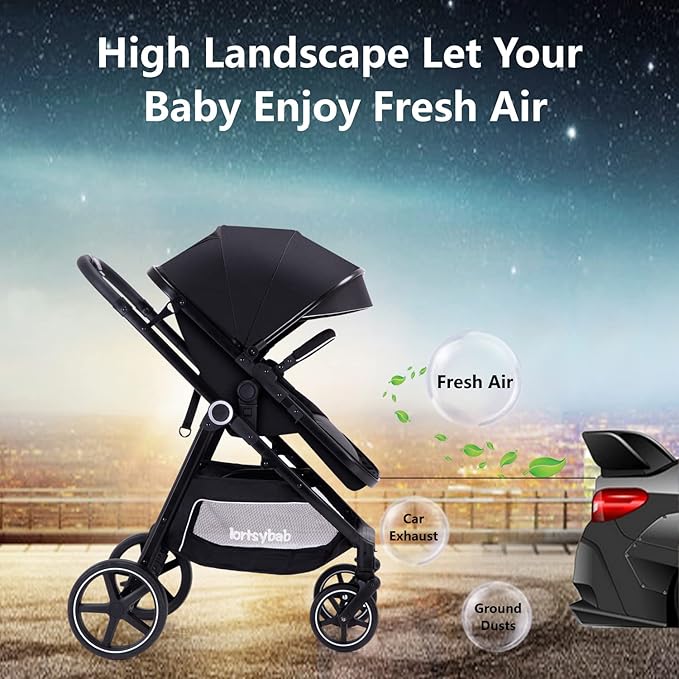 2-in-1 Baby Stroller - Folding Infant Newborn Pram Stroller with Reversible Seat - Toddler Strollers for 0-36 Months Old Babies