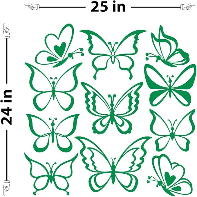The Decal Guru Butterfly Wall Art Vinyl Stickers DIY Nursery or Girls Room Decor Peel and Stick Butterflies Decals (Light Green, 24x25 inches)