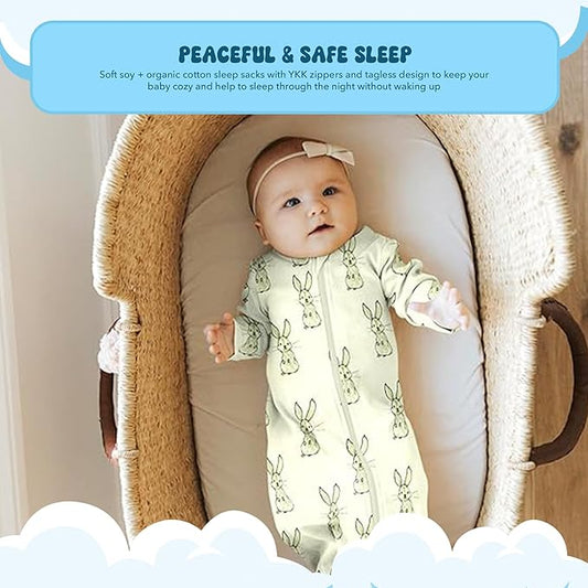 Babysoy Long Sleeve Wearable Blanket Sleep Sack, Infant to Toddler Sleeping Bag, Choose from size 0-24 Months