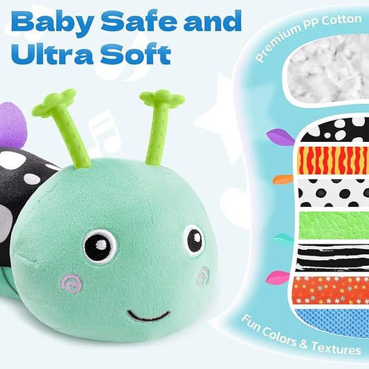 HEMRLY Baby Gifts Toys, Sensory Toy 0-6 Months, Musical Stuffed Caterpillar Plush with Soft Teether, Rattle for Tummy Time, Infant Car Seat Toy for 0-3-6-12 Month Boys Girls Gifts - Spotted Blue