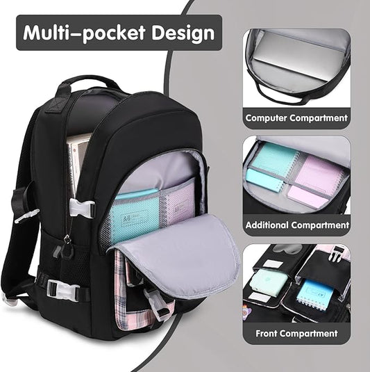 ACESAK Backpack for Girls - Bookbag Backpacks Schoolbag for Girls Kids Teen Women Casual Travel Daypacks - School Bag Elementary Middle School College Cute Backpack with Lunch Box (Black)
