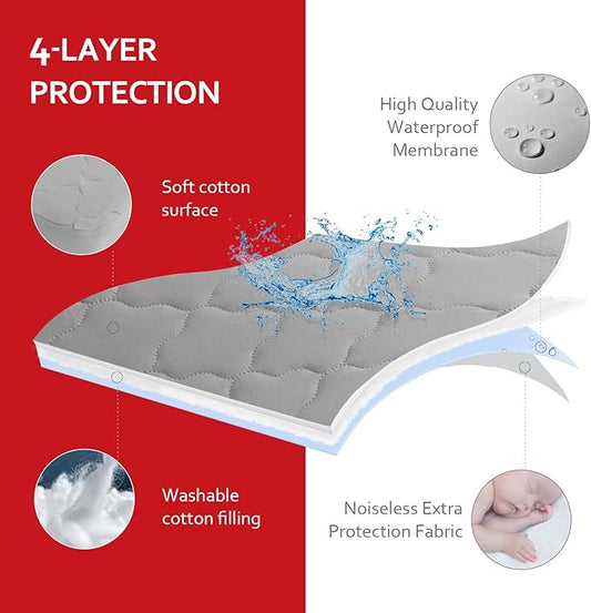 Waterproof Pack and Play Mattress Pad (Cover Only) 39" x 27", Compatible with Graco Pack and Play & Dream On Me & Pamo Babe, Cotton Fabric Playpen/Playard Sheet Quilted, Gray