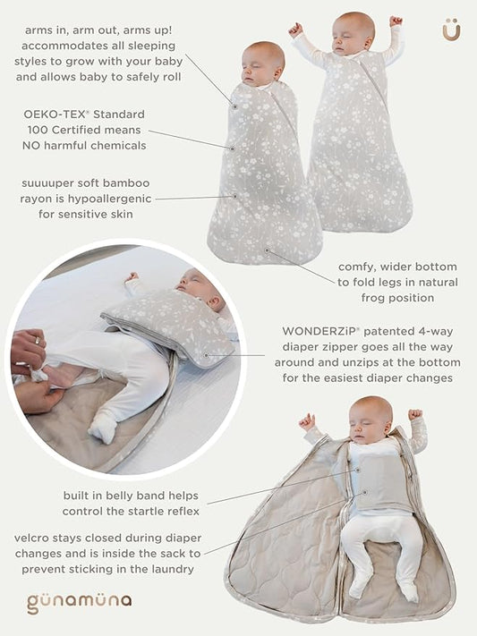 GUNAMUNA Swaddle Sleep Sack for Babies Infants and Toddlers, Easy Diaper Changes, 1.0 TOG, 0-3 Months
