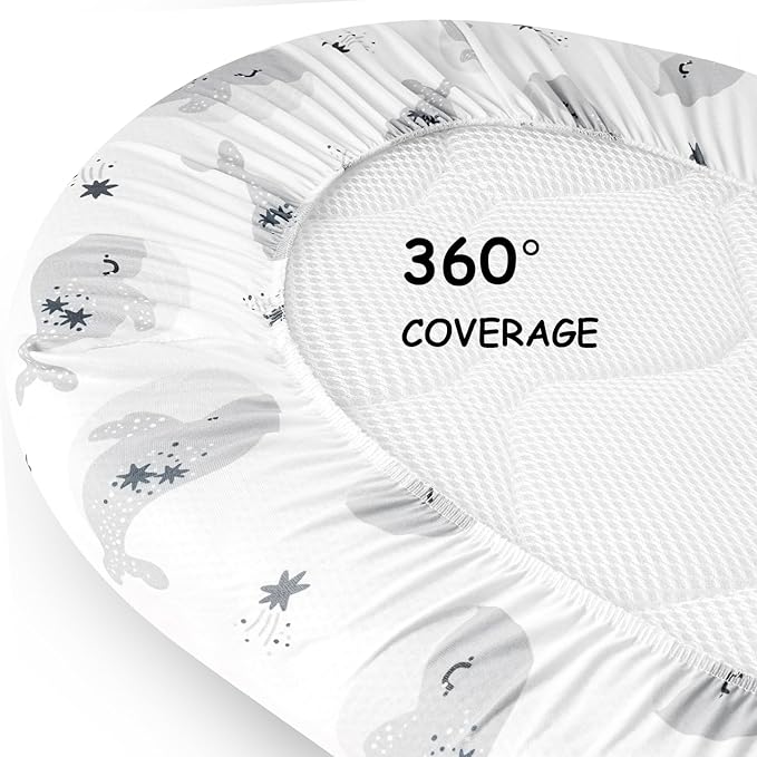 Yoofoss Bassinet Sheets for Baby,3-Pack Fitted Bassinet Sheets Set Compatible with Halo Bassinest Swivel Sleeper,Baby Delight,Angelbliss,Soft Breathable Bassinet Mattress Sheets (Blue+Seahorse)