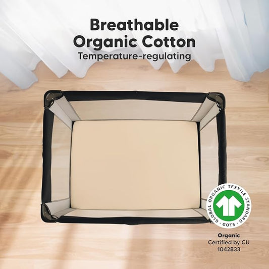 2-Pack Mini Crib Sheets Fitted - 38x26 Pack N Play Sheets for Pack and Play Mattress, Organic Cotton, Soft & Breathable Playard Bedding, Neutral Mini Toddler Bed Cover for Boys, Girls (Khaki)