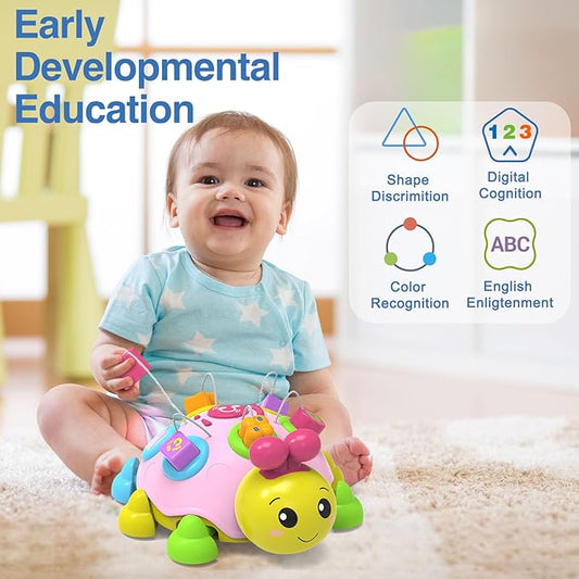 Baby Musical Ladybug Crawling Toys,Baby Toy 6-12 Months with Light-up Music, Early Educational Learning Toy, Infant Gift Toys for 7 8 9 10 11 Months 1-2 Years Old Newborn Girls (Pink)