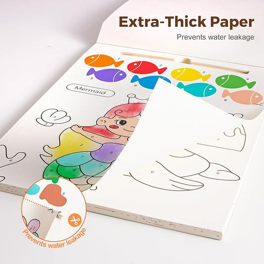 Paint with Water Books for Toddlers, Mess Free Watercolor Painting Activity for Kids Ages 1-3, 2-4, 4-6, Art Craft Coloring Gift with Brush, Airplane Travel Activities for Toddlers, Ocean Animals