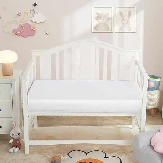 Horbaunal 2 Pack Satin Crib Sheets for Baby, 52" x 28" x 8" Silky Fitted Crib Sheets, Soft Toddler Sheet Baby Mattress Sheet, White & Grey