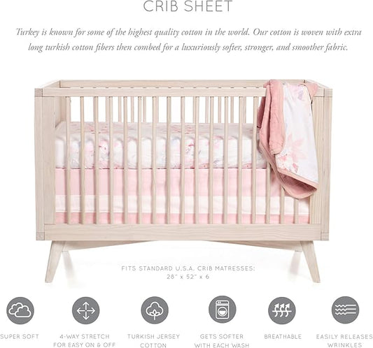 Oilo Crib Sheet, Breathable, Fitted, Turkish Cotton Jersey, 300 Thread Count, Machine Washable, Fits Standard Crib (28" x 52" x 6"), Toddler Bedding, Girl, Boy, & Neutral Nursery Design, Prim Floral