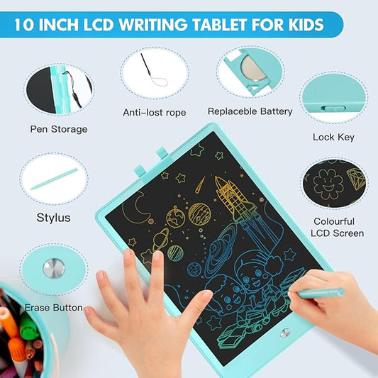 LCD Writing Tablet for Kids 10 Inch Colorful Toddler Doodle Board Drawing Tablet Reusable Electronic Drawing Pads Educational and Learning Toys for 3-8 Years Old Boy and Girls(Blue)