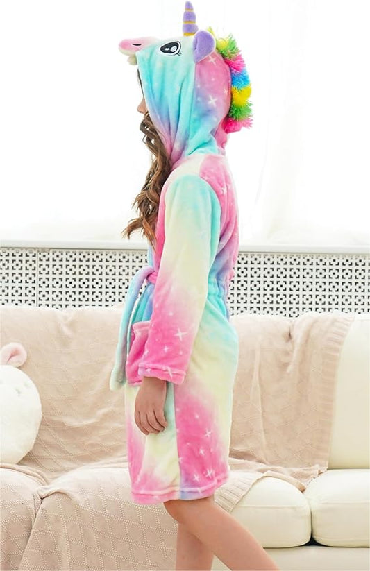 Doctor Unicorn Girls Fleece Hooded Robe Toddler Warm Fuzzy Bathrobe