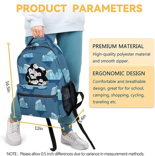 COOPASIA Cute Penguin Backpack, 16 Inch Animal Theme Bookbag with Adjustable Straps, Durable, Lightweight, Large Capacity, School Backpack for Kids Girls Boys