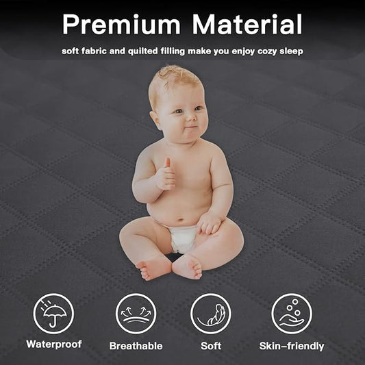 Mecerock Twin Mattress Protector, Quilted Fitted Mattress Cover with Deep Pocket, Washable Waterproof Twin Size, Dark Grey