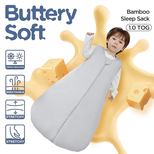 Duomiaomiao Buttery Soft Rayon Made from Bamboo Baby Sleep Sack 0-6 Months 1.0 TOG, Premium Baby Sleeping Bag 2-Way Zipper for Babies
