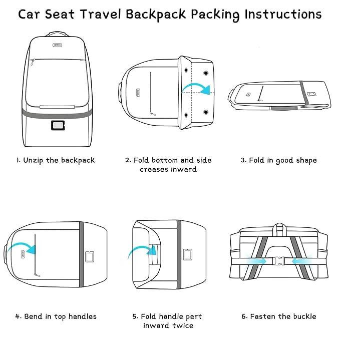 Car Seat Travel Bag - Padded Car Seat Carrier with Steel Cable Handle and Reflective Stripes, Large Durable Airport Gate Check Bag, Blue