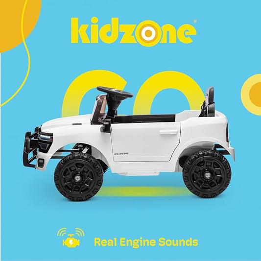 Kidzone 12V Licensed RAM 3500 Ride-On Truck for Kids, Battery Powered Electric Car w/Parent Remote Control & Manual Drive, Bluetooth, LED Lights - White