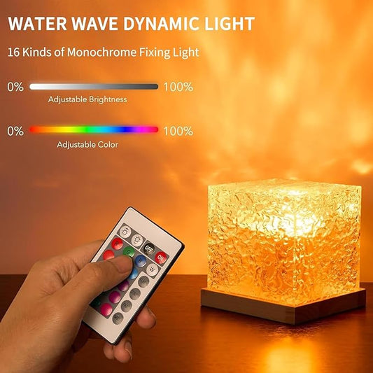 Growalleter Ocean Wave Projector Light, 16-Color LED Cube Lamp & Remote, 3D Holographic Water Ripple, Romantic Ambient Lighting for Kids Room, Meditation, Relaxation, Bathroom, Night Light (Plug-in)