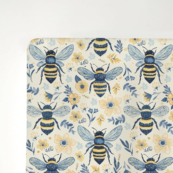 Bees Flowers Baby Crib Sheets for Boy Girl 52"x28" Vintage Bees Boho Wildflowers Soft Stretchy Fitted Crib Mattress Cover Bee Floral Spring Summer Baby Sheet Fits Crib and Toddler Bed Mattresses