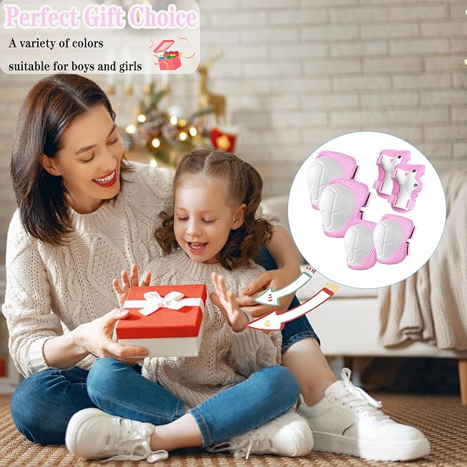 Kids/Youth Knee Pads and Elbow Pads Set for Kids 3-14 Years Boys Girls Protective Gear Set Adjustable Knee Pads, Elbow Pads, Wrist Guards Skateboard Skating Skiing Cycling Biking Running Scooter