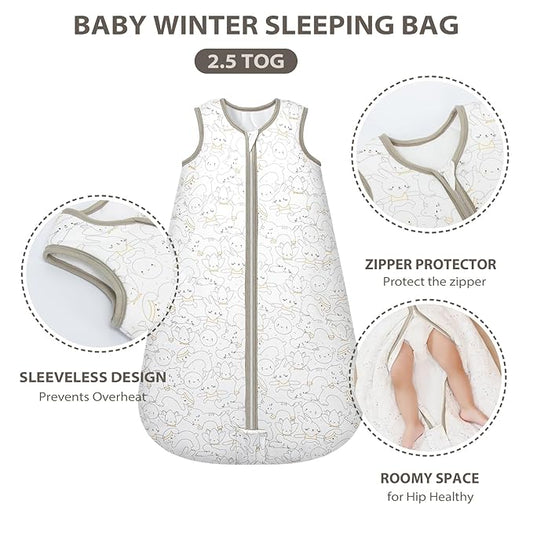 Mosebears Sleep Sack Baby Winter Wearable Blanket with 2-Way Zipper,2.5 TOG Cotton Sleep Sack Unisex (Rabbit Cat, 0-6 Months)