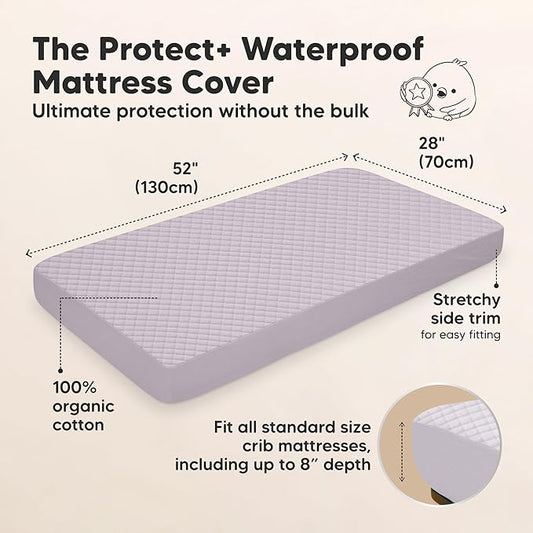 2-Pack Waterproof Crib Mattress Protector Cover Fitted - Quiet Baby Crib Mattress Pad Sheets, 52" x 28" Soft Quilted Cotton Baby Sheet, Machine Washable, Easy Fit, Durable (Thistle/Quin)