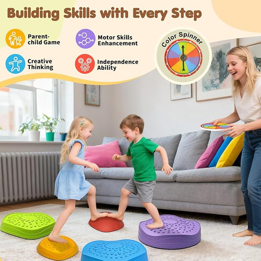 OZMI Stepping Stones for Kids Toddlers, Non-Slip Balance Stepping Stones with Storage Bag, Indoor Outdoor Sensory Play Toys for 3 4 5 6 7 8 9 10 11 12 Year Old Kid Toddler Boy Girls