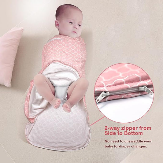 Baby Swaddle,Sleep Sack 3-6 Months,3-Way Adjustable Wearable Transition Blanket Boy and Girl,100% Cotton,TOG 1.0 (Pink, Medium(3-6 Months))