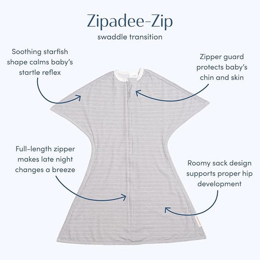 SleepingBaby Zipadee-Zip Transition Swaddle - Cozy Baby Swaddle Blanket with Zipper Convenience - Roomy Wearable Blanket for Easy Diaper Changes - Graystone, Large (12-24 Month) - 2 Pack
